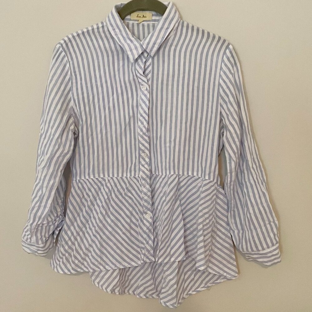 Love Notes Blue & White Striped Button Down Top